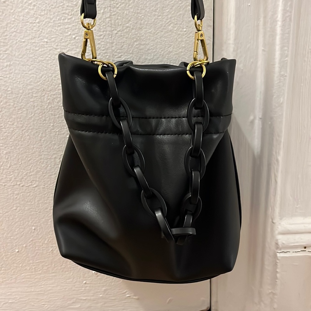 Aqua pouch cross body with black chain